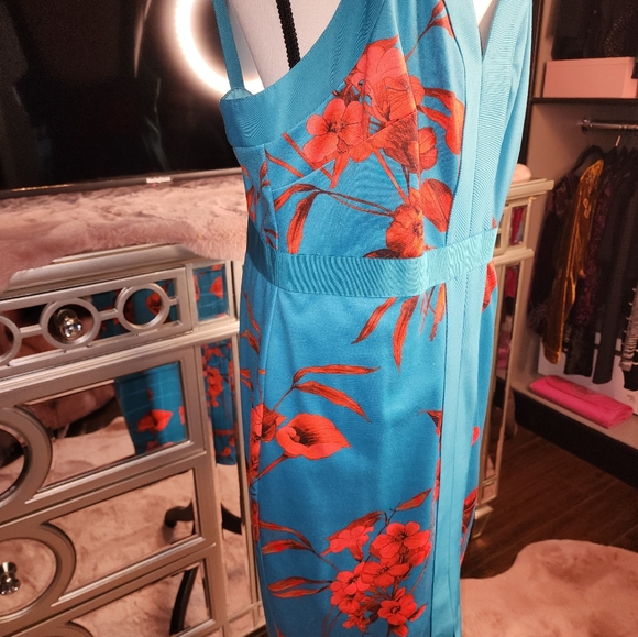 Ted Baker Turquiose and Orange Floral Cocktail Dress Size 5 - Picture 4 of 13